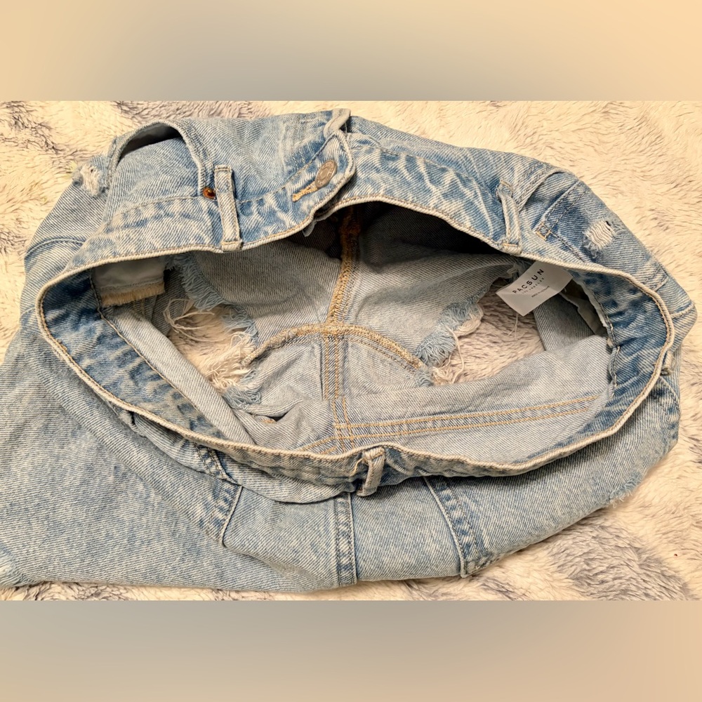 Women’s PacSun Light Blue Jean Ripped/Distressed High Rise Denim Shorts Sz 30 - Picture 12 of 16